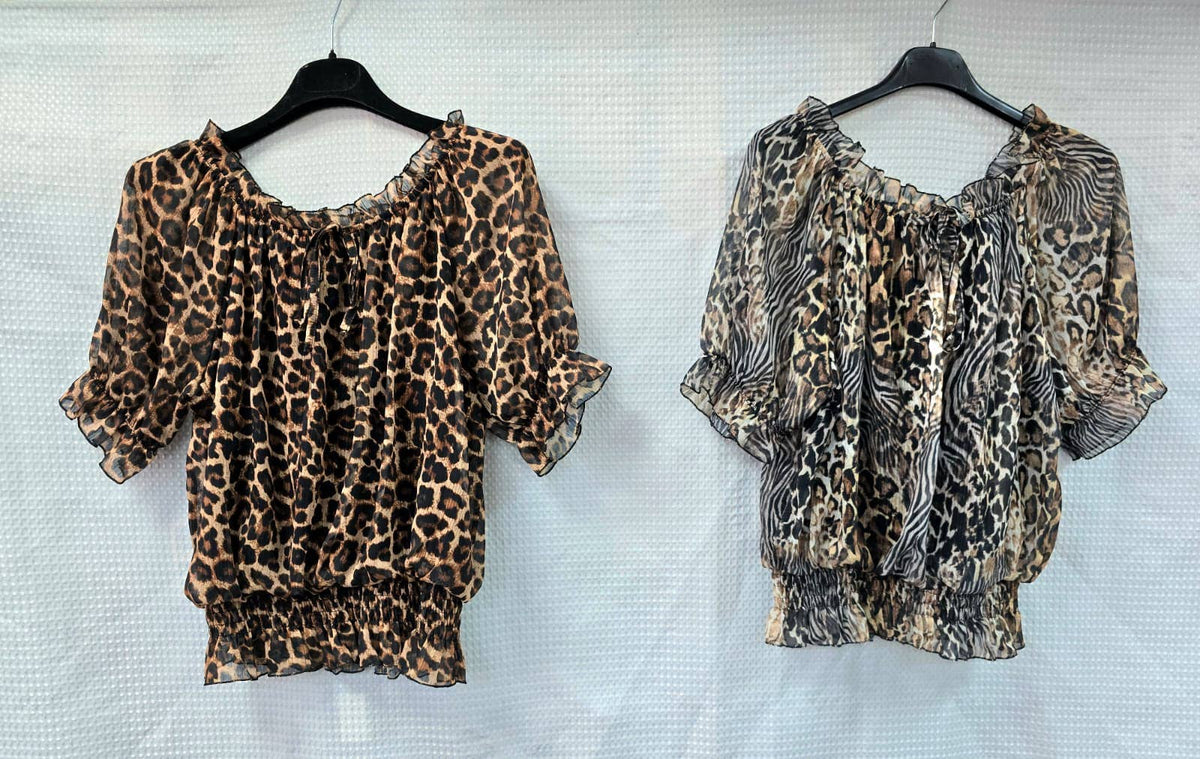 Animal Ruffle Bardot Blouse