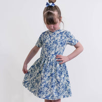 Girls Short Sleeve Cotton Dress - Willow Flower print
