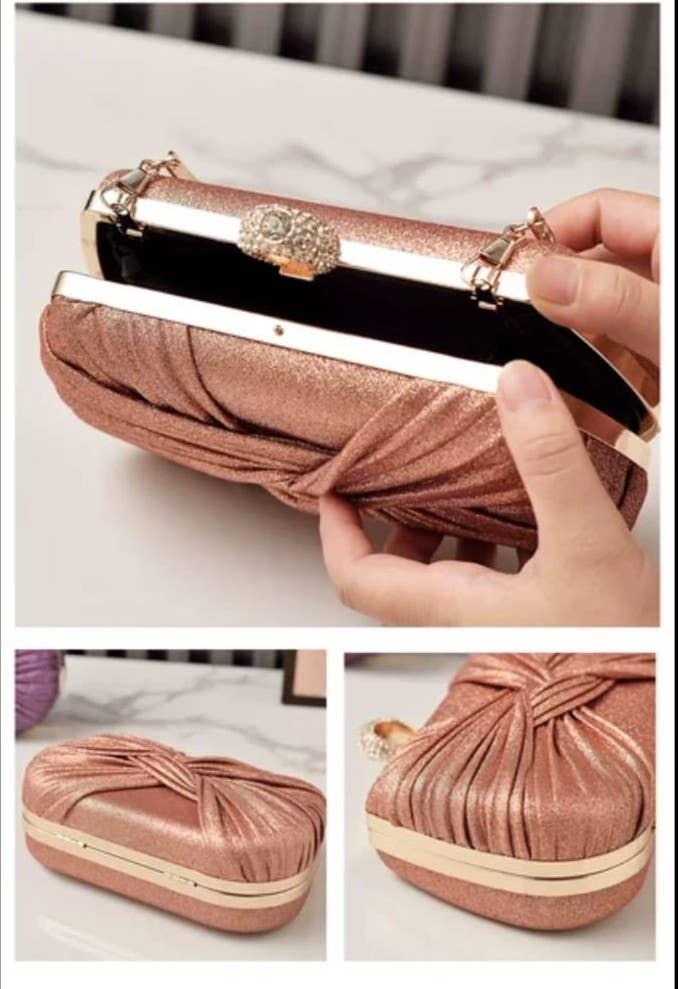 Front Bow Evening Bag Diamante Clasp Opening Clutch