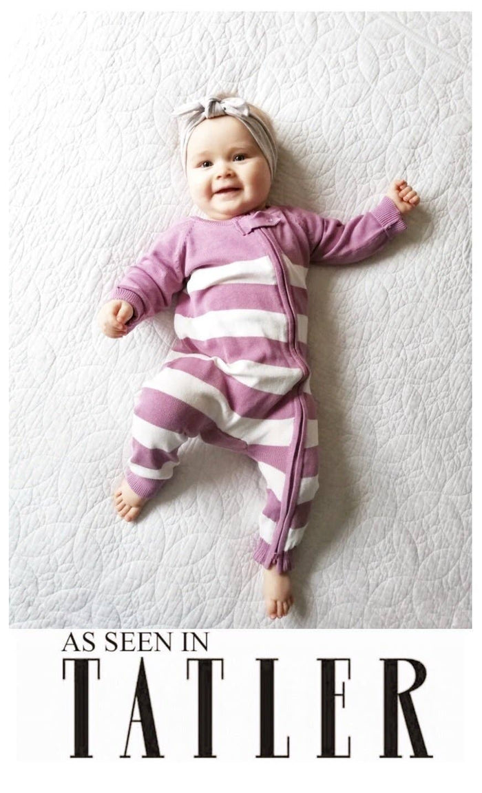 Super Soft Plum Pink Stripe Knitted Baby Onesie
