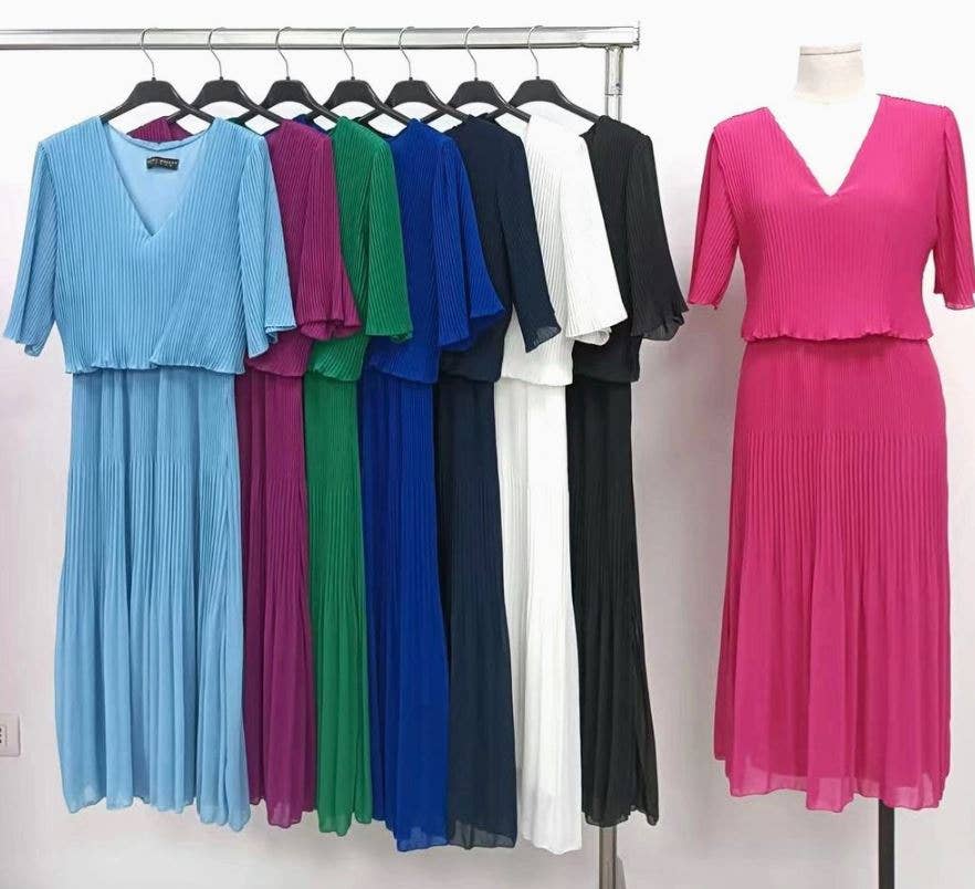 Plain Plisse Pleated Layered Maxi Dress