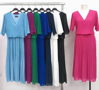 Plain Plisse Pleated Layered Maxi Dress