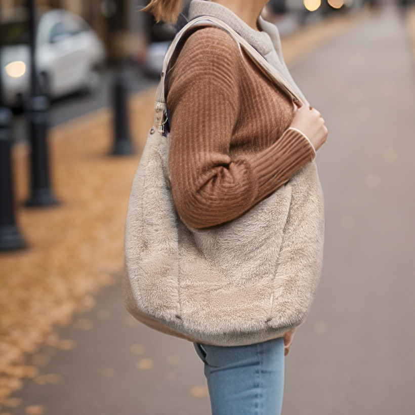 Cora - Faux Fur Shoulder Bag - Cream