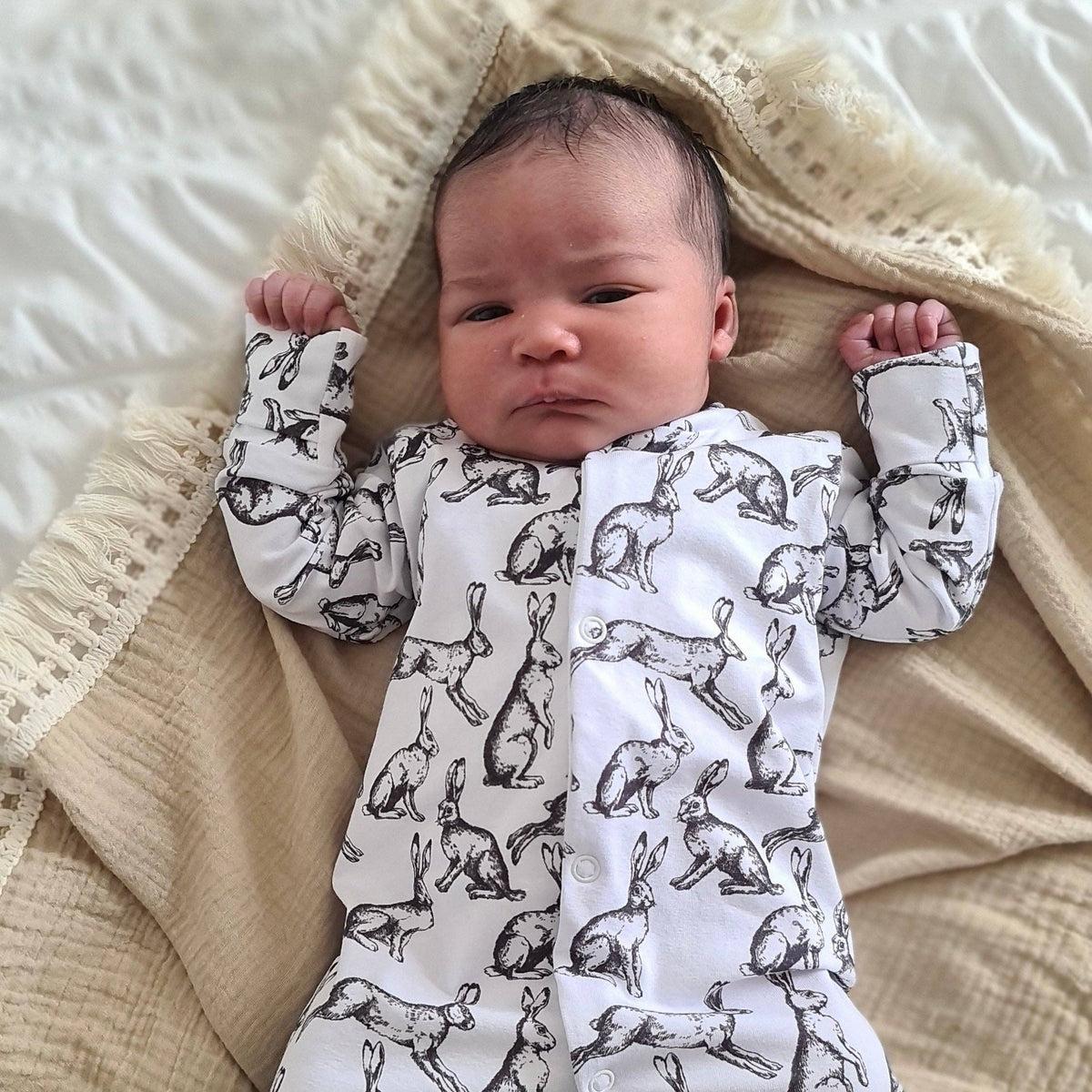Unisex Baby Cotton Sleepsuit (Onesie) – Easter Rabbit Print