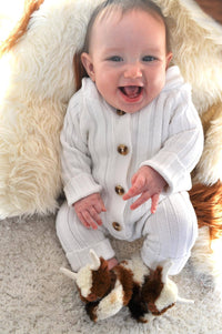 Texas Longhorn Highland Cow Plush Baby Slippers - 0-6 m