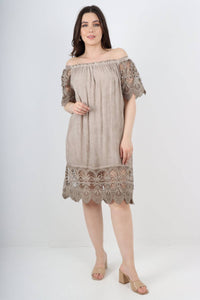 Italian Bardot Crochet Lace Dress – Off Shoulder Summer Style