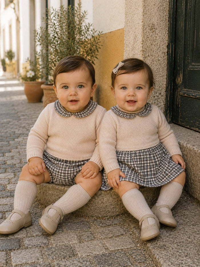Ref. 2201 – Dress with Upper Part in 100% Acrylic and Skirt in 100% Cotton Checked Fabric