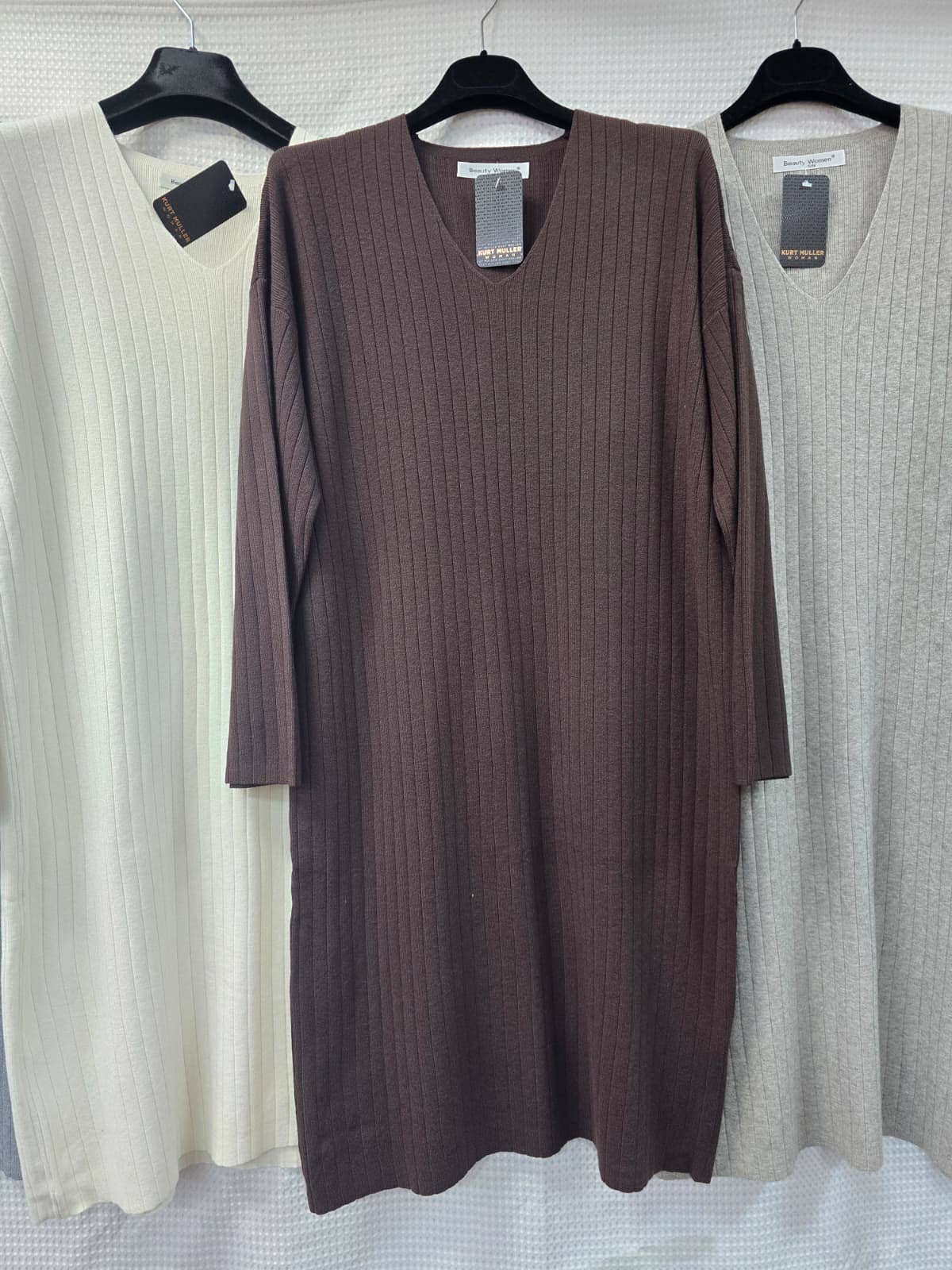 V neck Ribbed Knit Dress