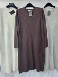 V neck Ribbed Knit Dress