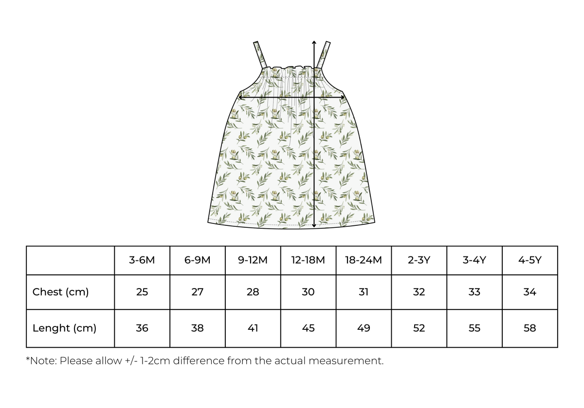 Baby / Kids Summer Olive Pattern Dress 100% Cotton Muslin