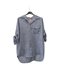Italian One Size Full Button Linen Shirt Blouse with Pocket