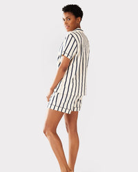 Organic Cotton Navy & Cream Stripe Print