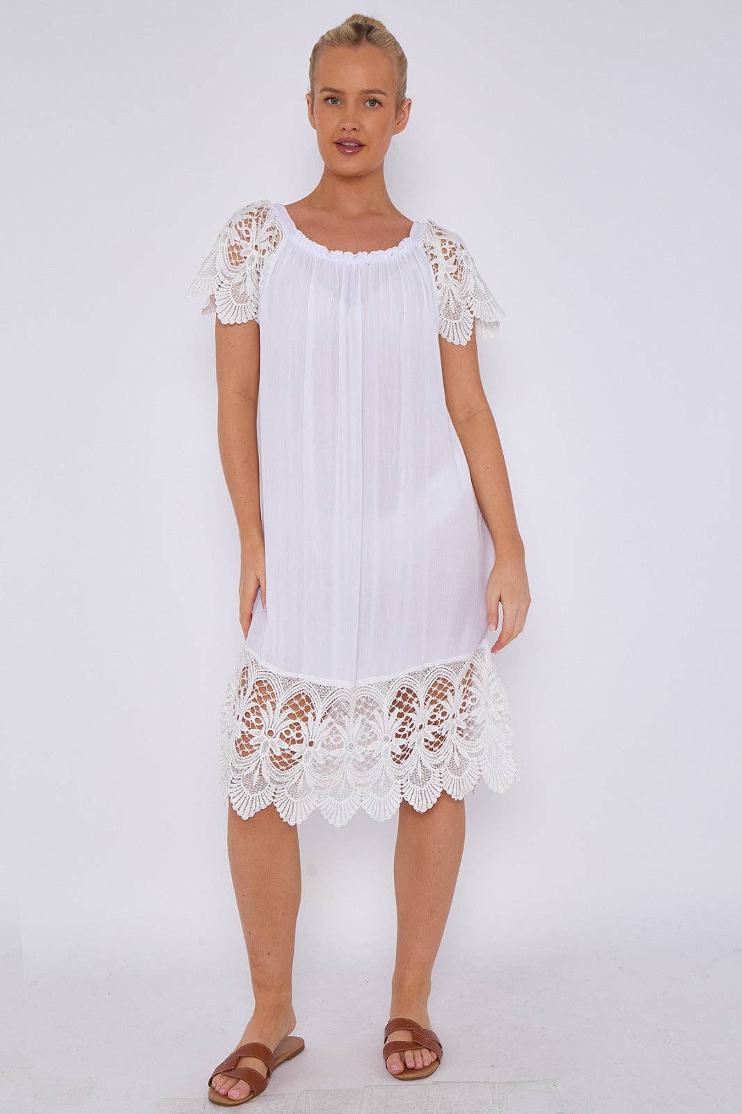 Italian Bardot Crochet Lace Dress – Off Shoulder Summer Style