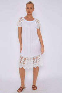 Italian Bardot Crochet Lace Dress – Off Shoulder Summer Style
