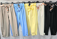 Gold Button Carrot Cotton Belt Trousers