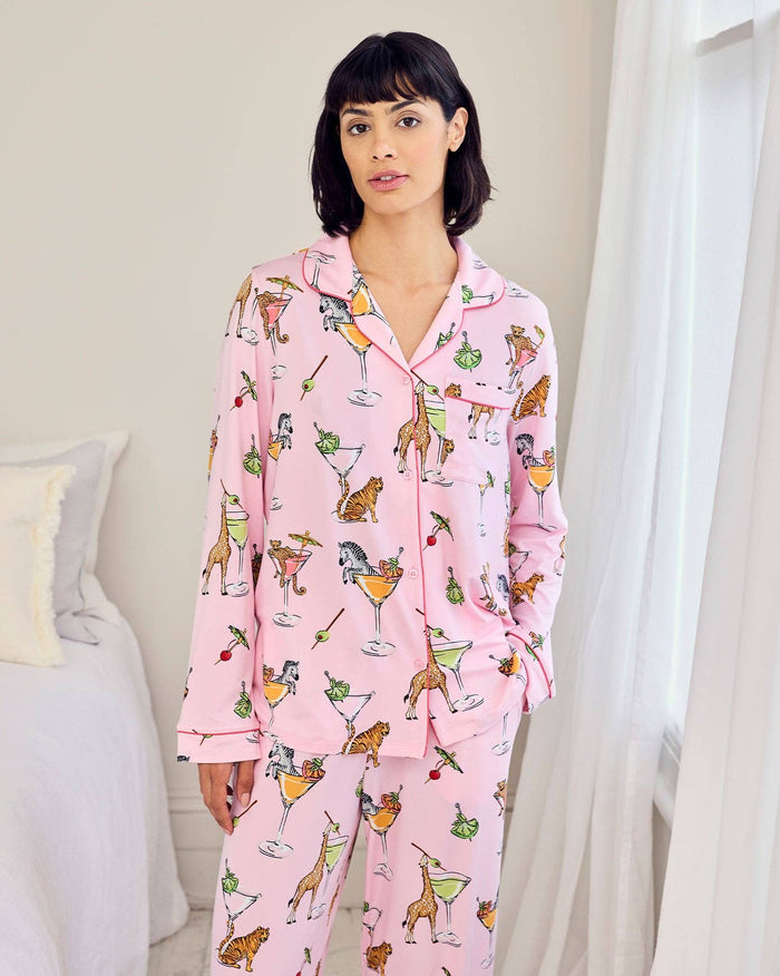 Chelsea Peers - Martini Animals Print Long Pyjama Set