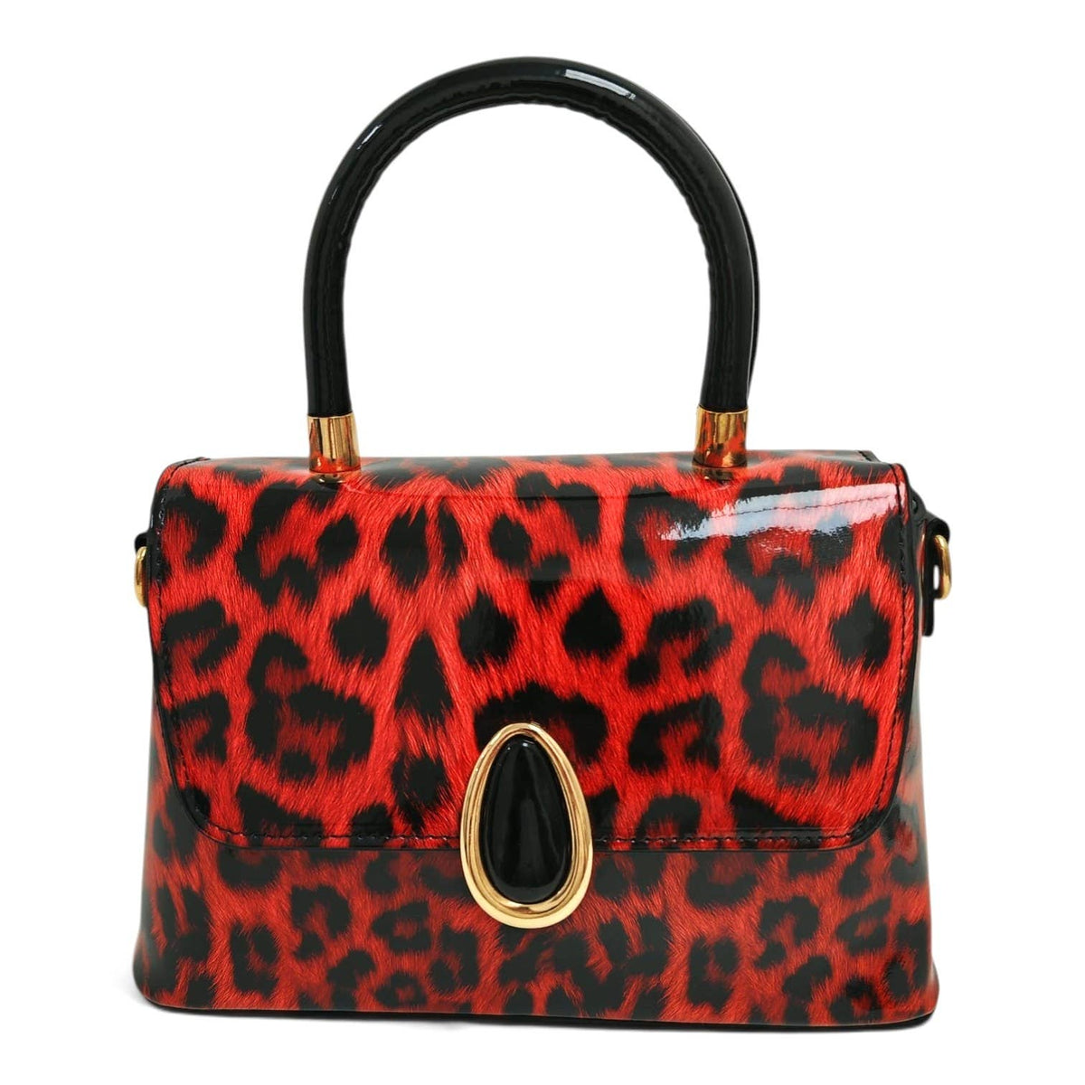 Elegant Glossy Leopard Print Top Handle Handbag-912-2