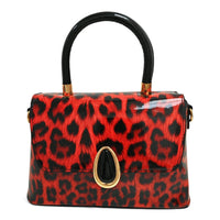 Elegant Glossy Leopard Print Top Handle Handbag-912-2