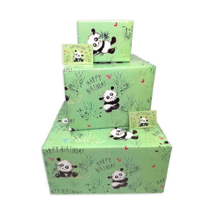 Panda - Children's Gift Wrap - Packed 2 Sheets 2 Tags