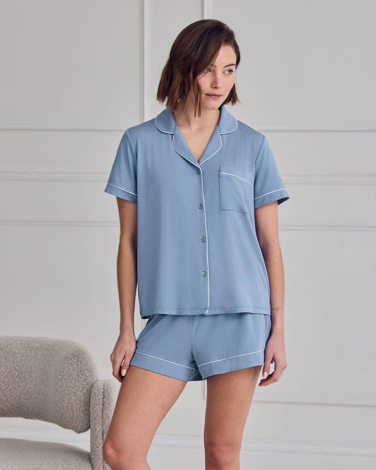 TENCEL™ Modal Short Button Up Pyjama Set - Blue
