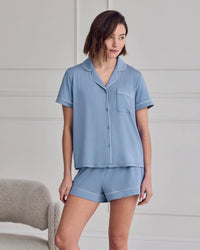 TENCEL™ Modal Short Button Up Pyjama Set - Blue