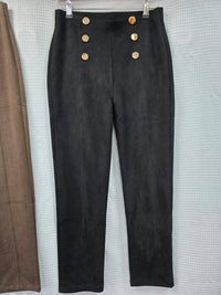 Gold Button Suedette Straight Leg Trousers