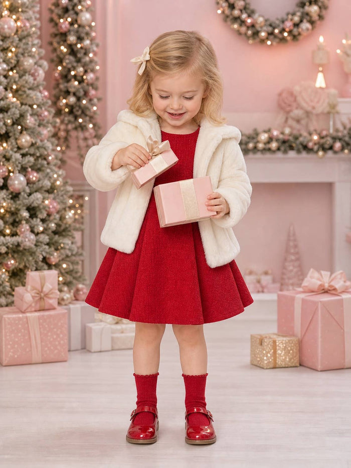Girls red dress and white faux fur coat - 68109