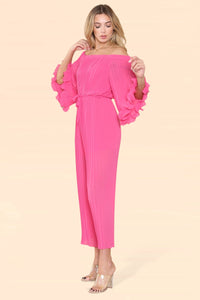 Sofia Bardot Pleated Frill Jumpsuit
