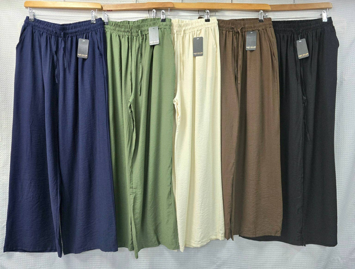 Wide Leg Elasticated Stretch Trousers: Mocha brown