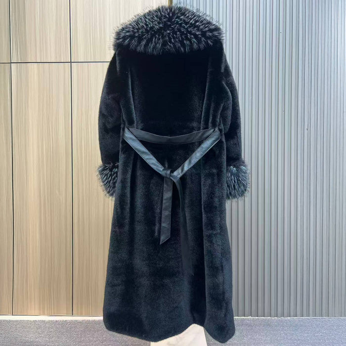 Black Faux Fur Long Coat with Faux Fur Collar & Cuffs