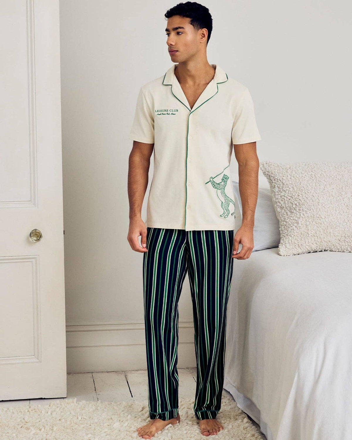 Organic Cotton Embroidered Leisure Club Print Long Pyjama Set