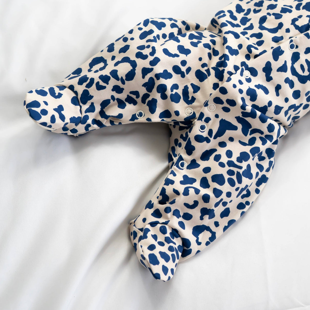 Unisex Baby Cotton Sleepsuit (Onesie) – Blue Leopard Print