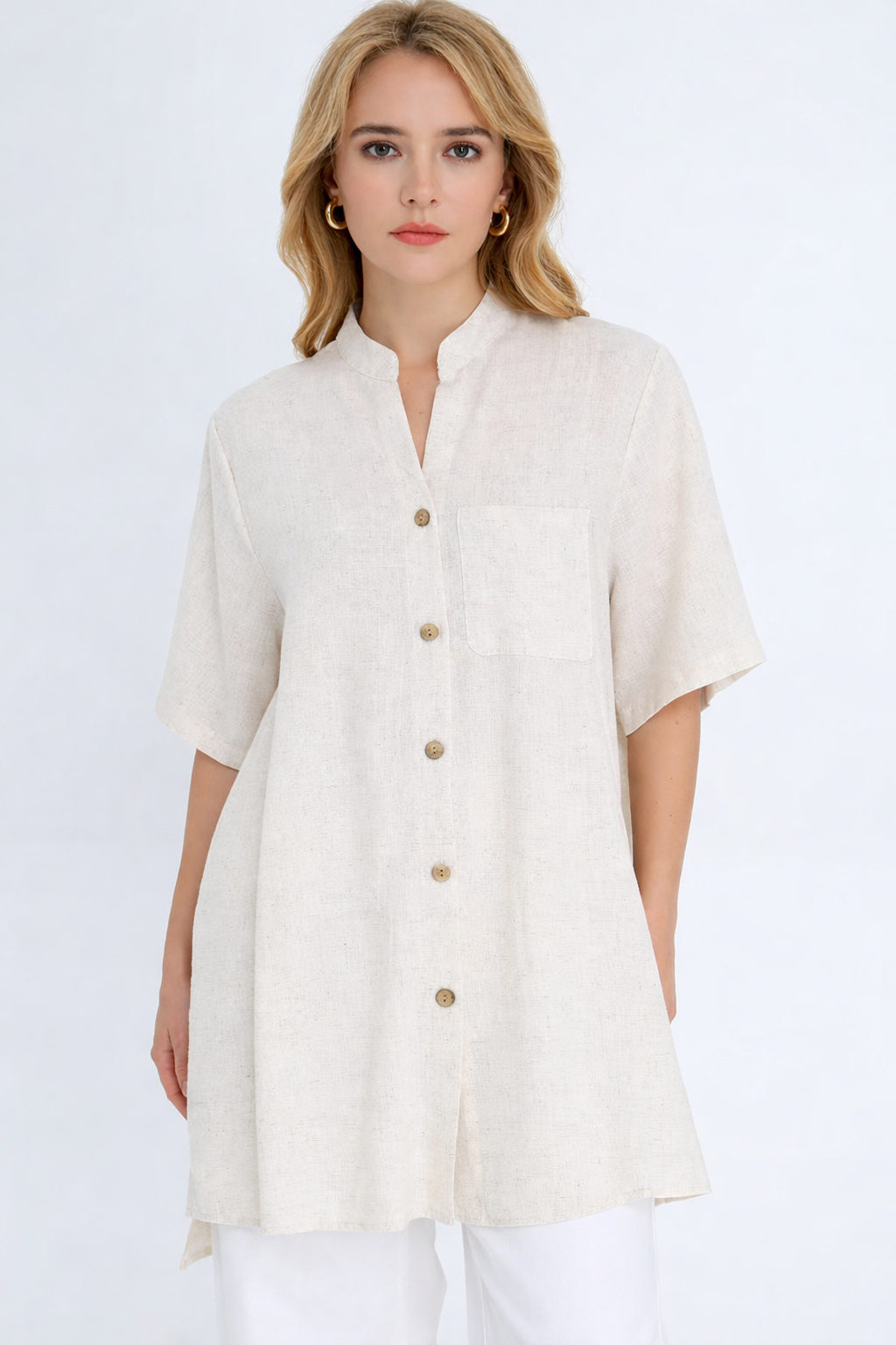 Linen Blend Elongated Button Shirt