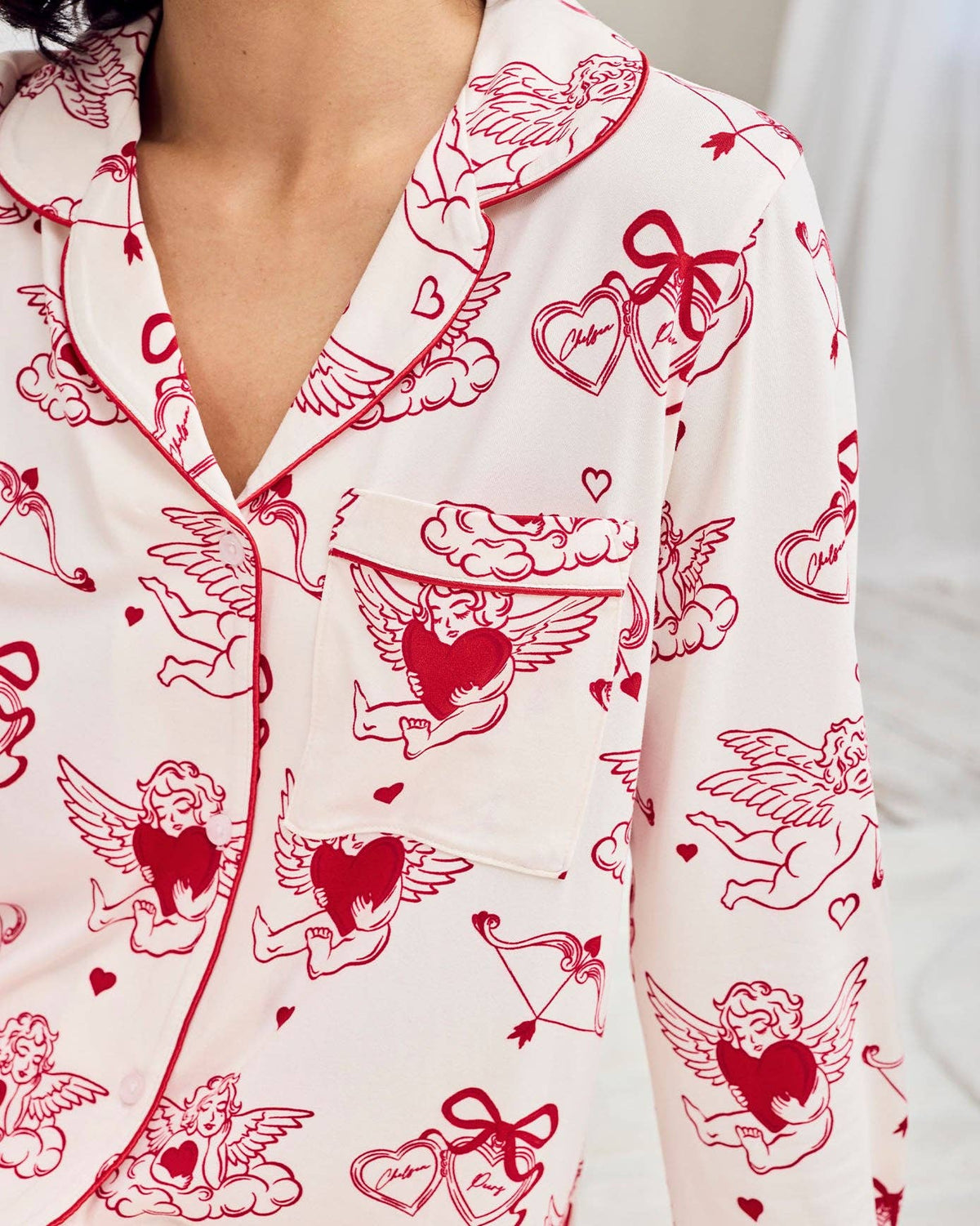 Chelsea Peers - Valentine's Cherubs Print Long Pyjama Set