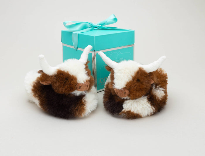 Texas Longhorn Highland Cow Plush Baby Slippers - 0-6 m
