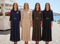 Camila Pleated Gold Belt Shirt Dress