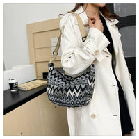 Medium Size Multicolour Zigzac Print Canvas Shoulder Bag