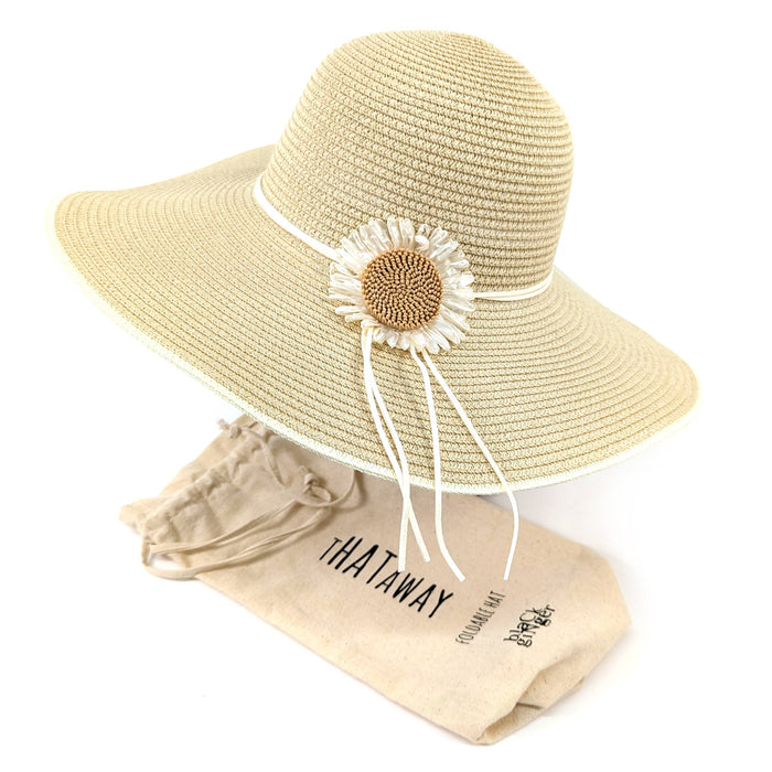 Women's Daisy Wide Brim Foldable Hat - Natural (57cm)