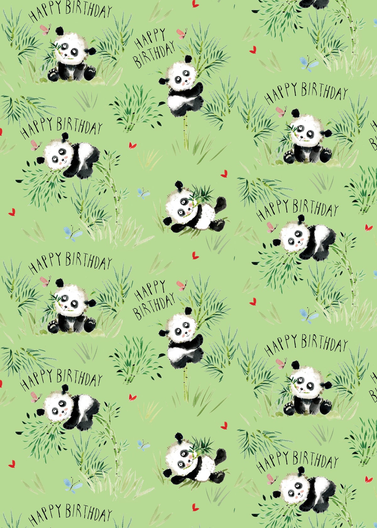 Panda - Children's Gift Wrap - Packed 2 Sheets 2 Tags