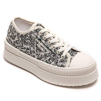 WOMENS CHUNKY LACE UP FLAT DESIGNER CANVAS SNEAKERS