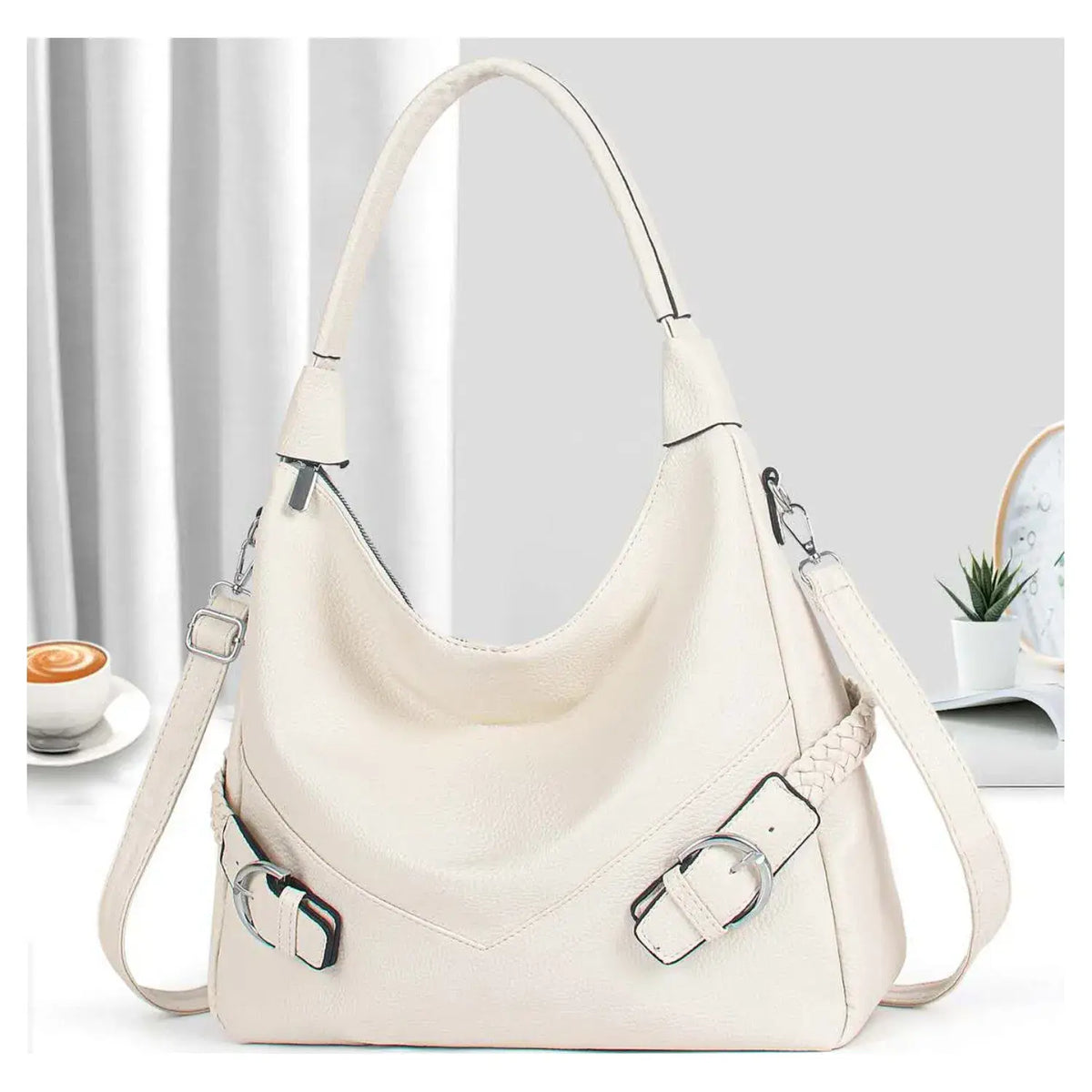 Big Slouch Bag with Braid and Buckle Details-A91150