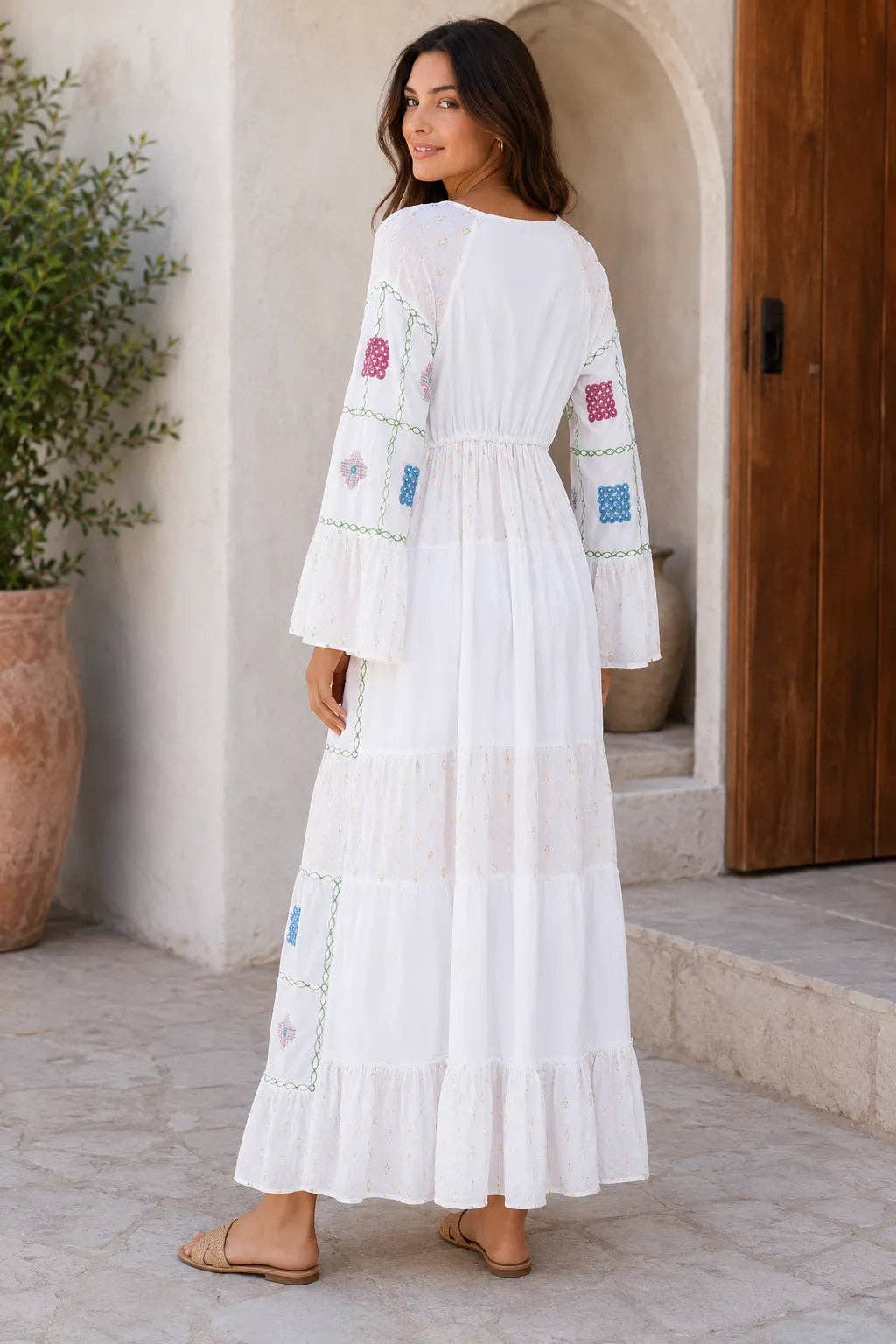 Womens Embroidered Boho Cotton Maxi Dress - 2 colours