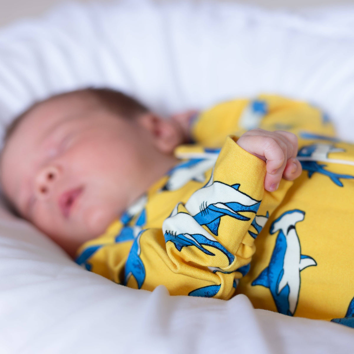 Unisex Baby Cotton Sleepsuit (Onesie) – Yellow shark Print