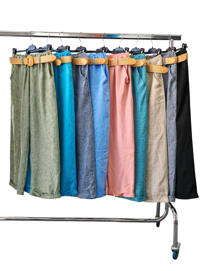 Italian One Size Light Weight Linen Trousers +Belt