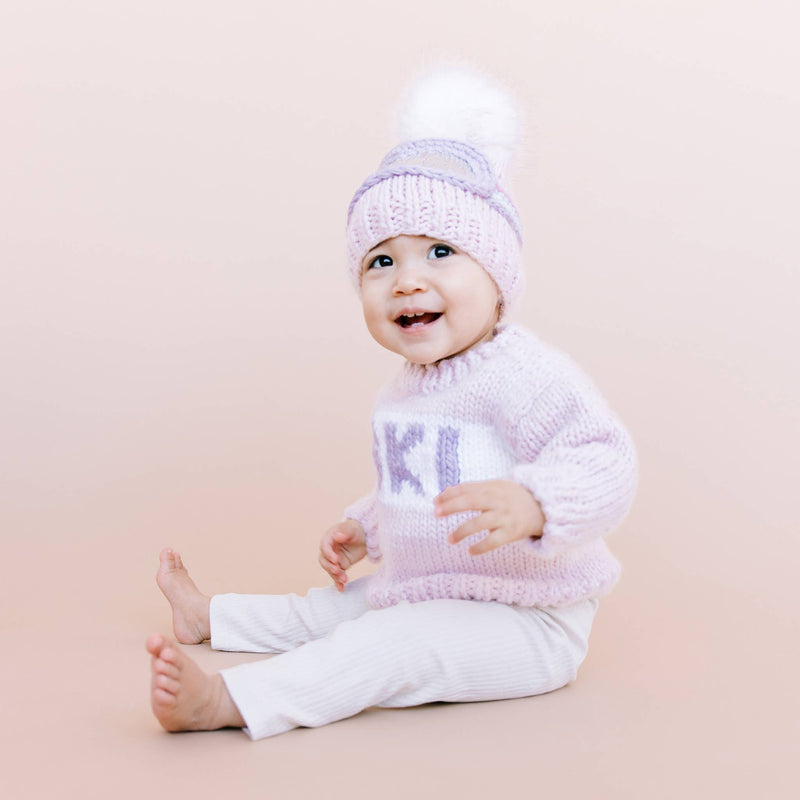 The Blueberry Hill - Ski Sweater, Baby Pink Winter Snow Jumper and Hat Set