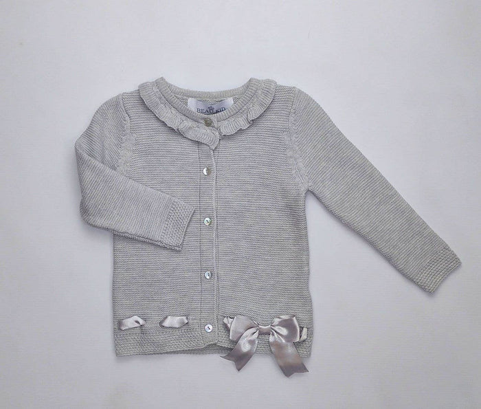 Girls cardigan with frill neck collar, buttons and bow detail - 21605 Camel & Grey Options