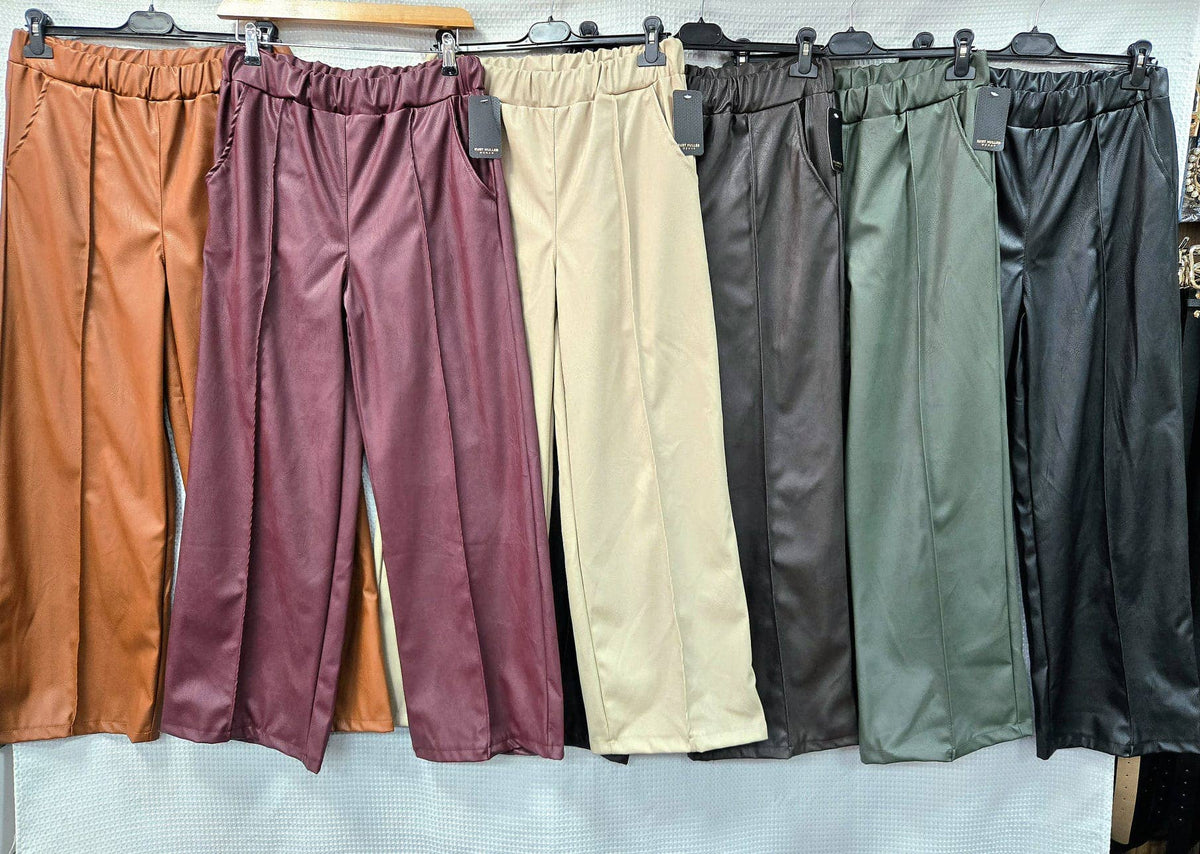 Vegan PU leather Look Wide Leg seam trousers