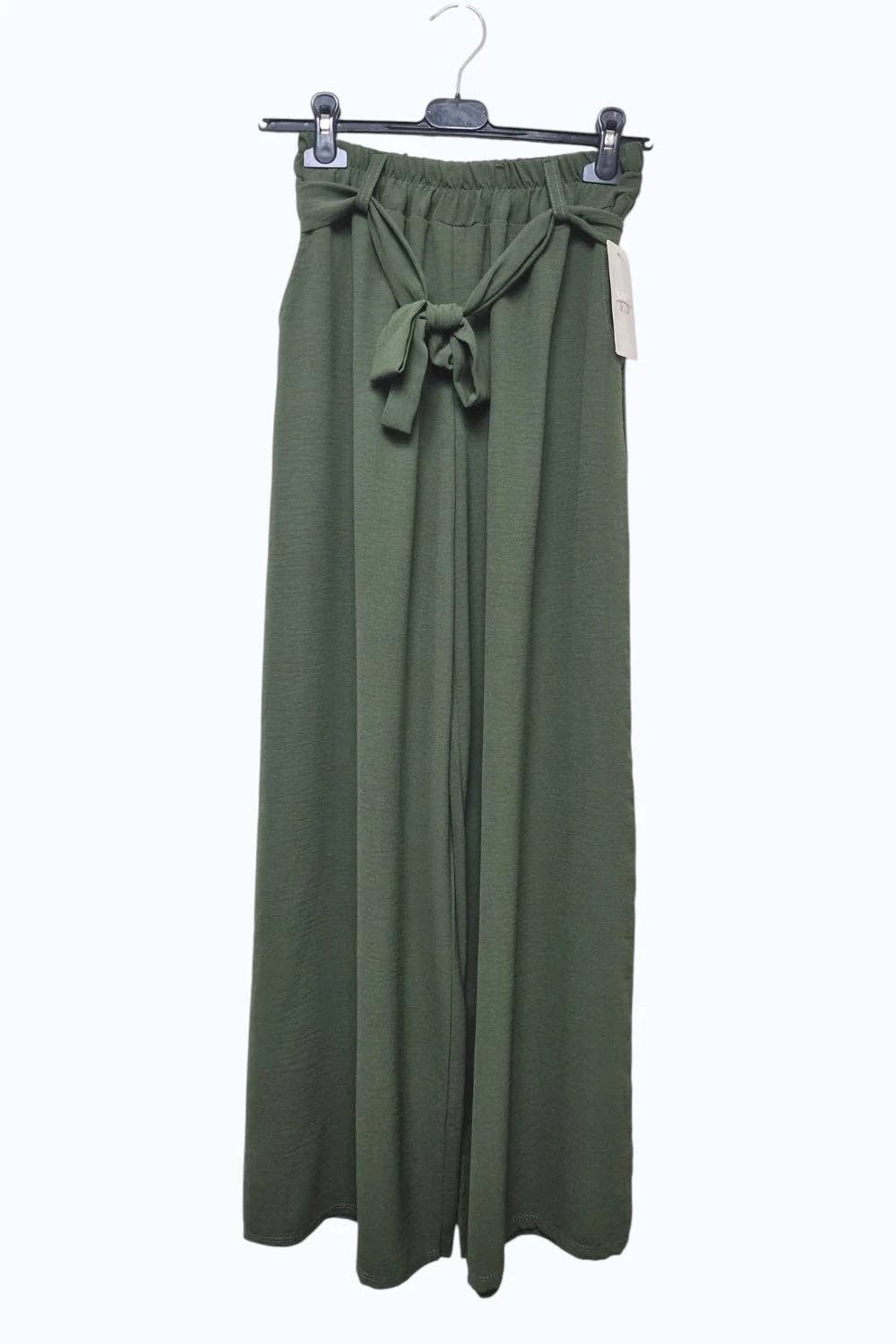 Italian Womens Belted Strap Wide Leg Palazzo Trousers