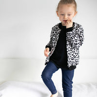 Unisex Grey Leopard Kids Bomber Jacket – Lightweight Fleece