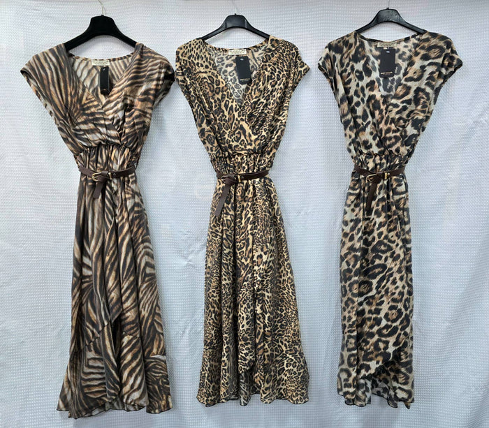 Animal Printed Tencel Crossover Dresses